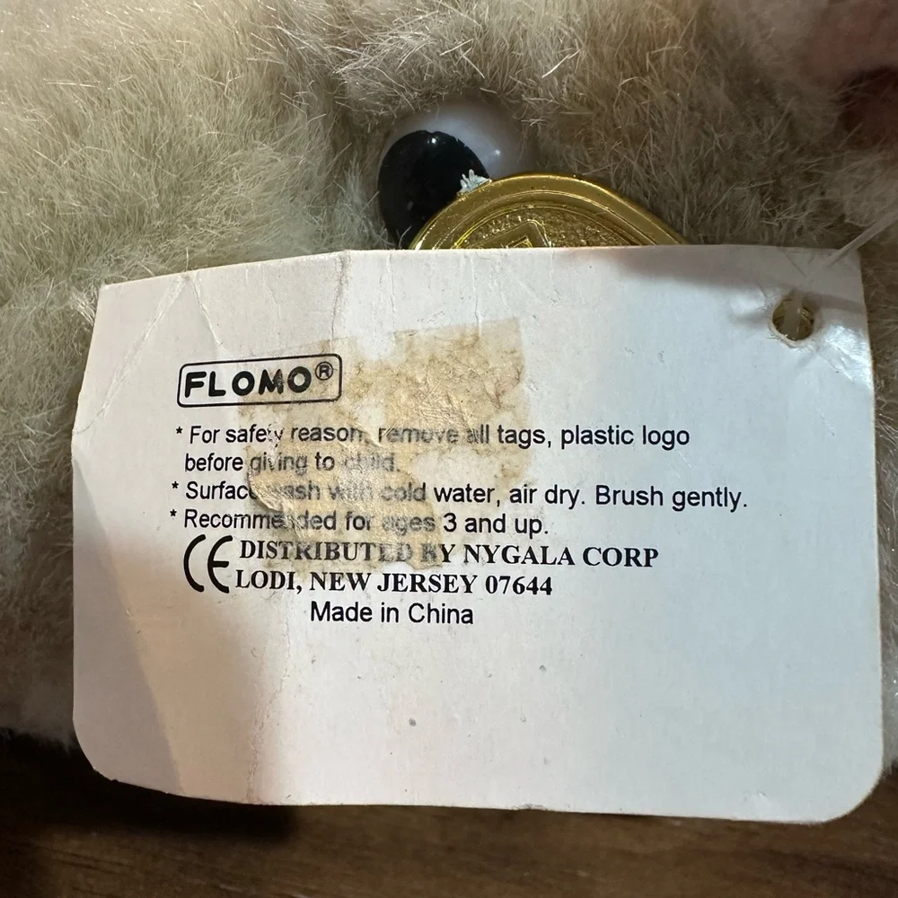 Vintage FLOMO Plush Hippo — 11” Cream Tan Stuffed‎ Animal with Original Tags
